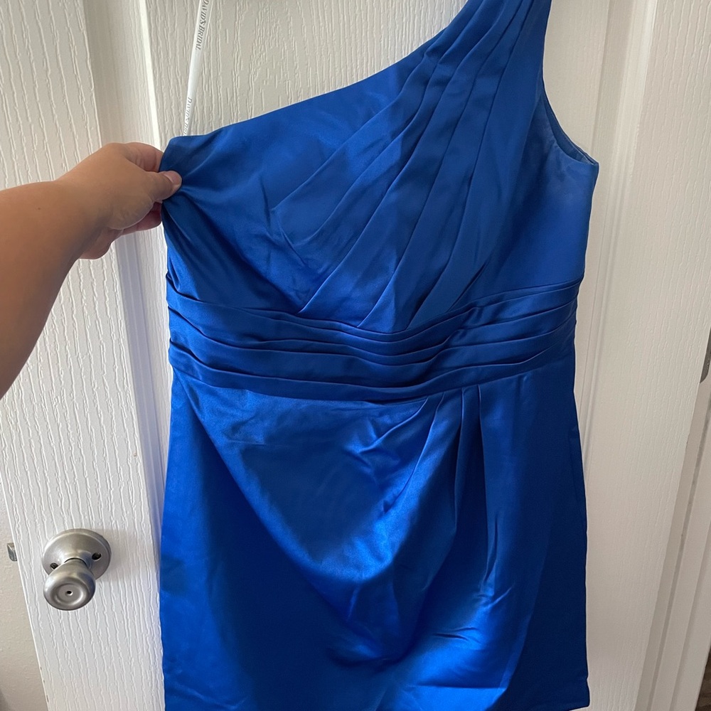 David's Bridal Vibrant Blue One-Shoulder Dress